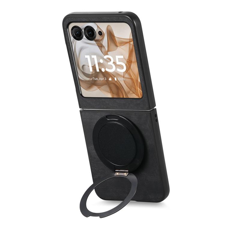 For Motorola Moto Razr 60 Retro Leather Rotation Round Holder Phone Case