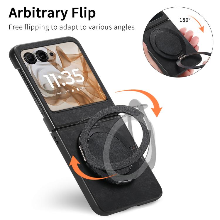 For Motorola Moto Razr 60 Retro Leather Rotation Round Holder Phone Case