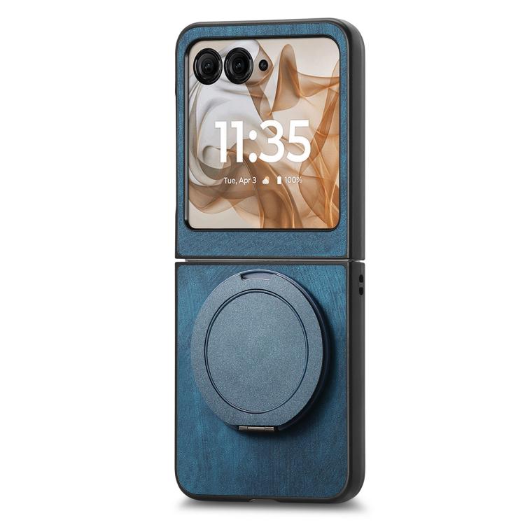 For Motorola Moto Razr 60 Retro Leather Rotation Round Holder Phone Case