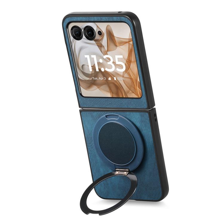 For Motorola Moto Razr 60 Retro Leather Rotation Round Holder Phone Case