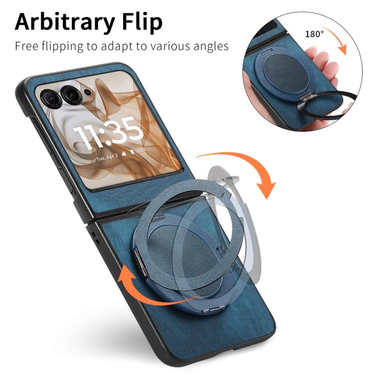 For Motorola Moto Razr 60 Retro Leather Rotation Round Holder Phone Case
