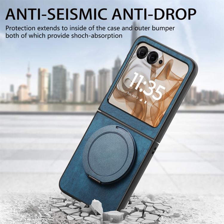 For Motorola Moto Razr 60 Retro Leather Rotation Round Holder Phone Case