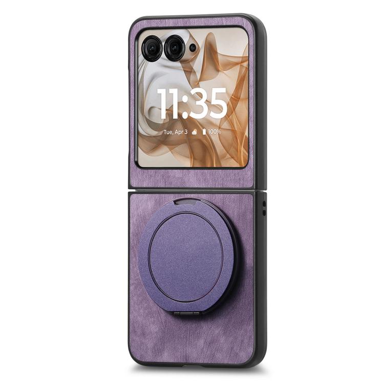 For Motorola Moto Razr 60 Retro Leather Rotation Round Holder Phone Case