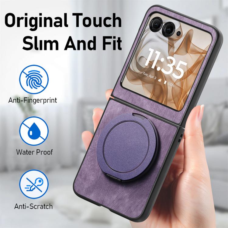 For Motorola Moto Razr 60 Retro Leather Rotation Round Holder Phone Case