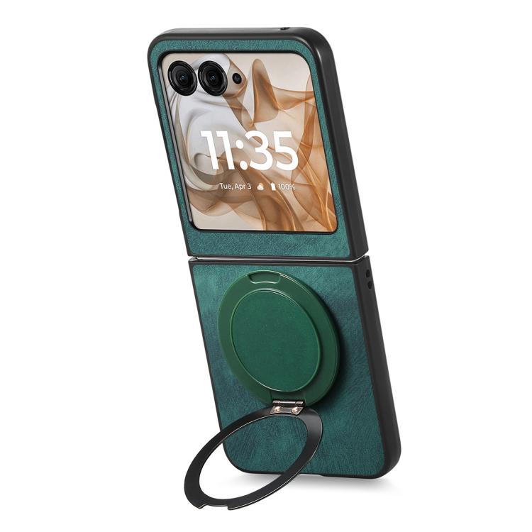 For Motorola Moto Razr 60 Retro Leather Rotation Round Holder Phone Case
