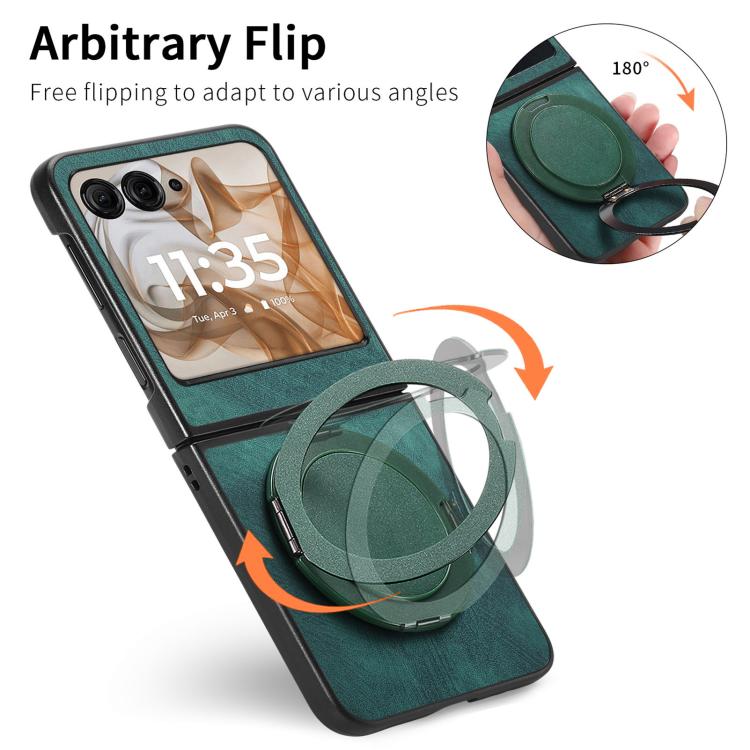 For Motorola Moto Razr 60 Retro Leather Rotation Round Holder Phone Case