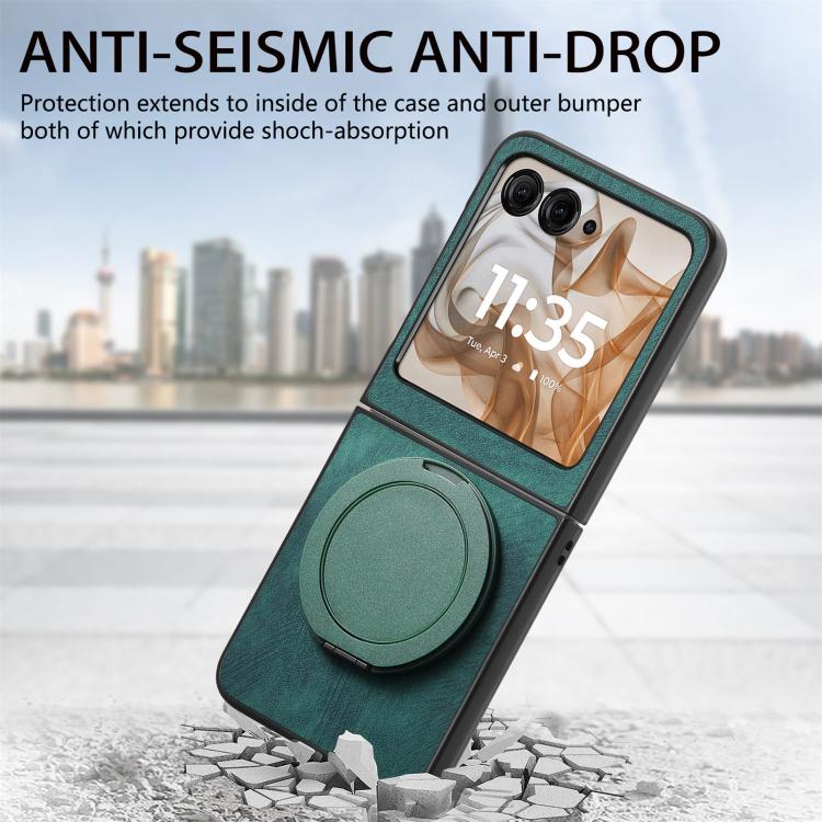 For Motorola Moto Razr 60 Retro Leather Rotation Round Holder Phone Case