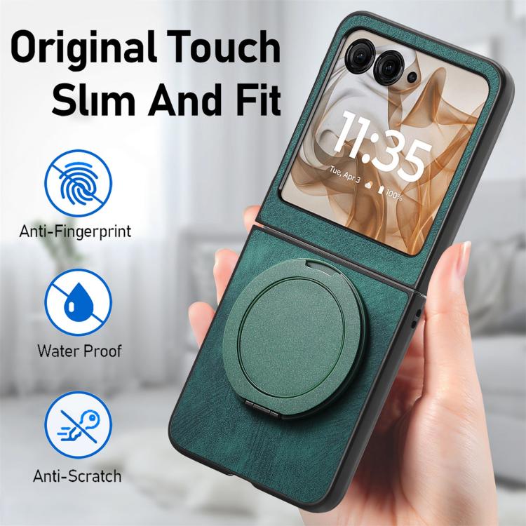 For Motorola Moto Razr 60 Retro Leather Rotation Round Holder Phone Case