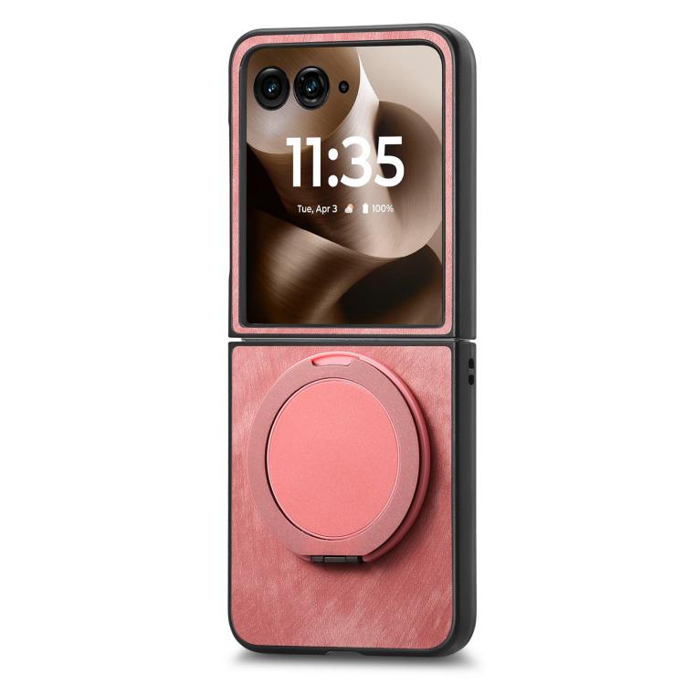 For Motorola Moto Razr 60 Ultra Retro Leather Rotation Round Holder Phone Case