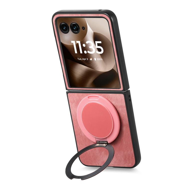 For Motorola Moto Razr 60 Ultra Retro Leather Rotation Round Holder Phone Case