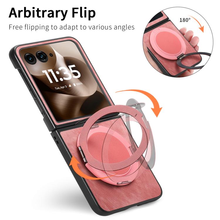 For Motorola Moto Razr 60 Ultra Retro Leather Rotation Round Holder Phone Case