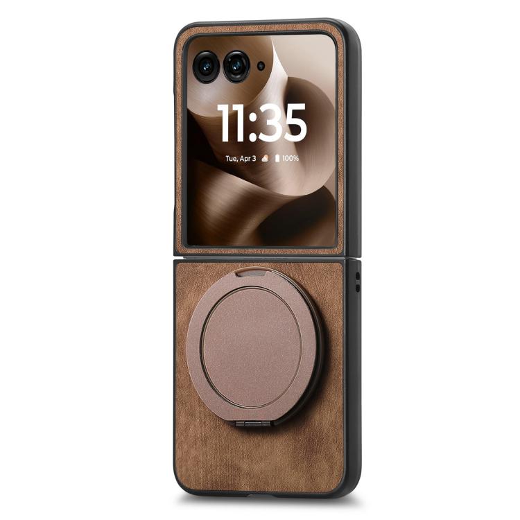 For Motorola Moto Razr 60 Ultra Retro Leather Rotation Round Holder Phone Case
