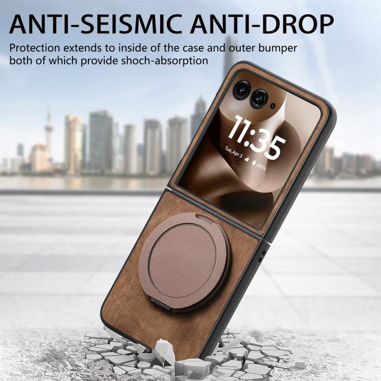 For Motorola Moto Razr 60 Ultra Retro Leather Rotation Round Holder Phone Case