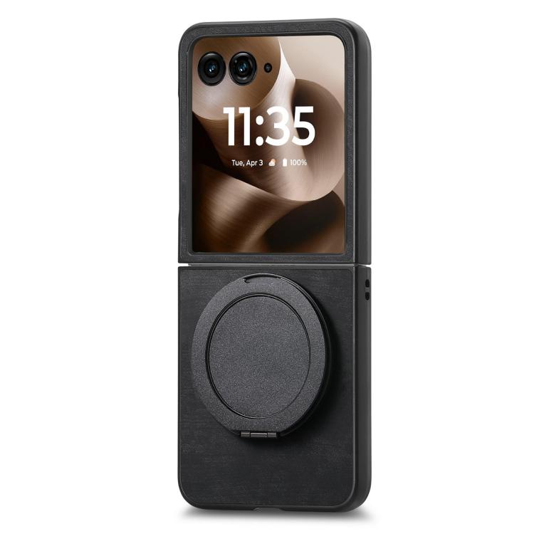 For Motorola Moto Razr 60 Ultra Retro Leather Rotation Round Holder Phone Case