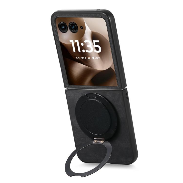 For Motorola Moto Razr 60 Ultra Retro Leather Rotation Round Holder Phone Case
