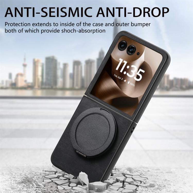 For Motorola Moto Razr 60 Ultra Retro Leather Rotation Round Holder Phone Case