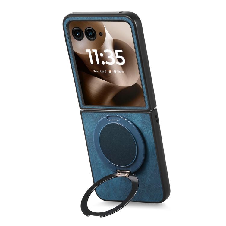 For Motorola Moto Razr 60 Ultra Retro Leather Rotation Round Holder Phone Case