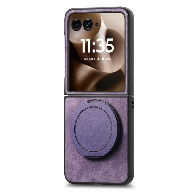 For Motorola Moto Razr 60 Ultra Retro Leather Rotation Round Holder Phone Case