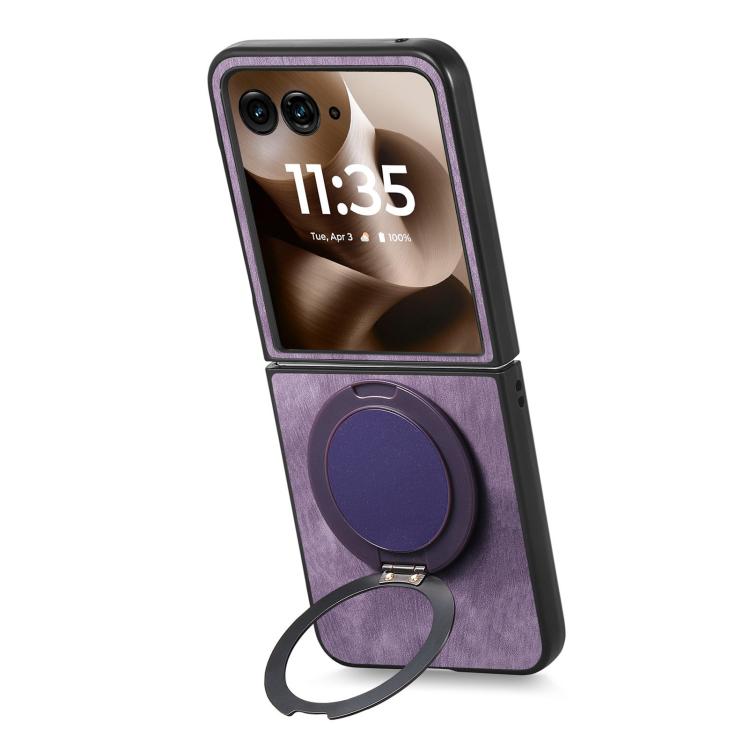 For Motorola Moto Razr 60 Ultra Retro Leather Rotation Round Holder Phone Case