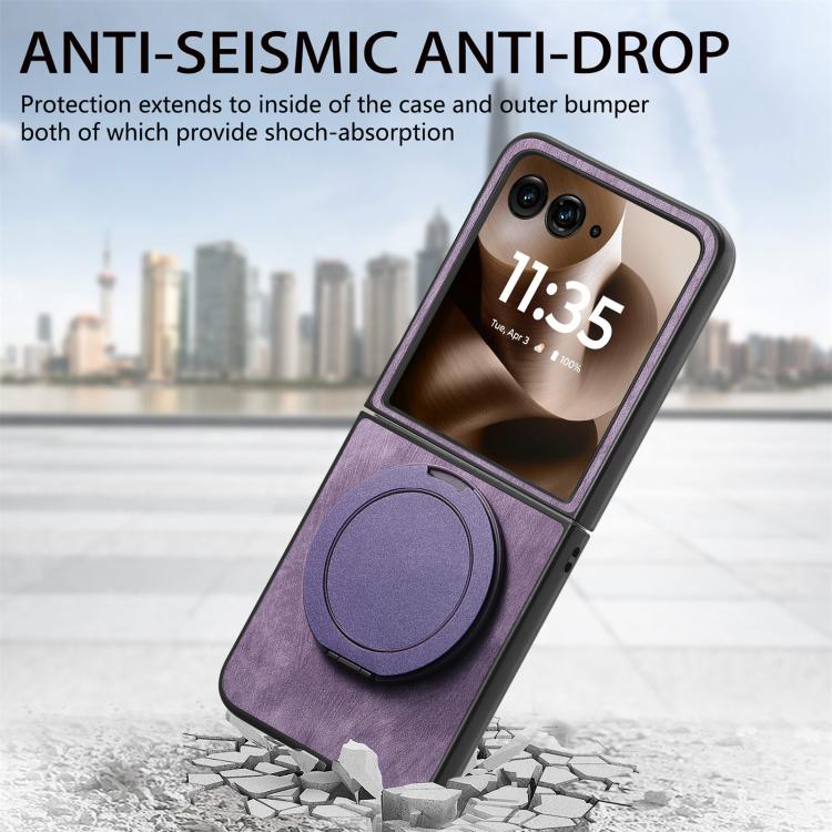 For Motorola Moto Razr 60 Ultra Retro Leather Rotation Round Holder Phone Case