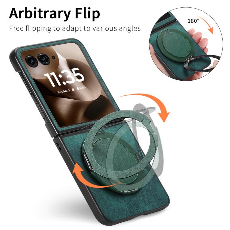 For Motorola Moto Razr 60 Ultra Retro Leather Rotation Round Holder Phone Case