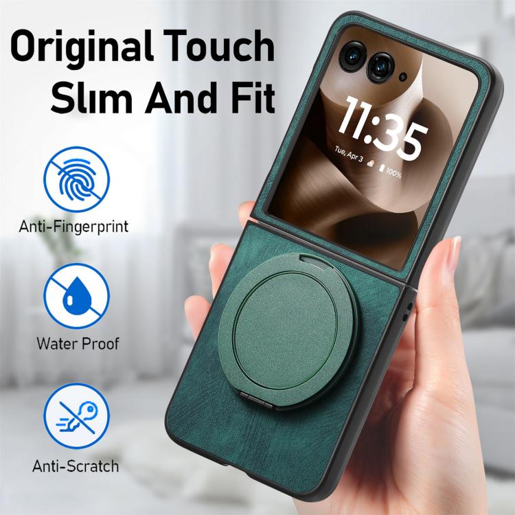 For Motorola Moto Razr 60 Ultra Retro Leather Rotation Round Holder Phone Case