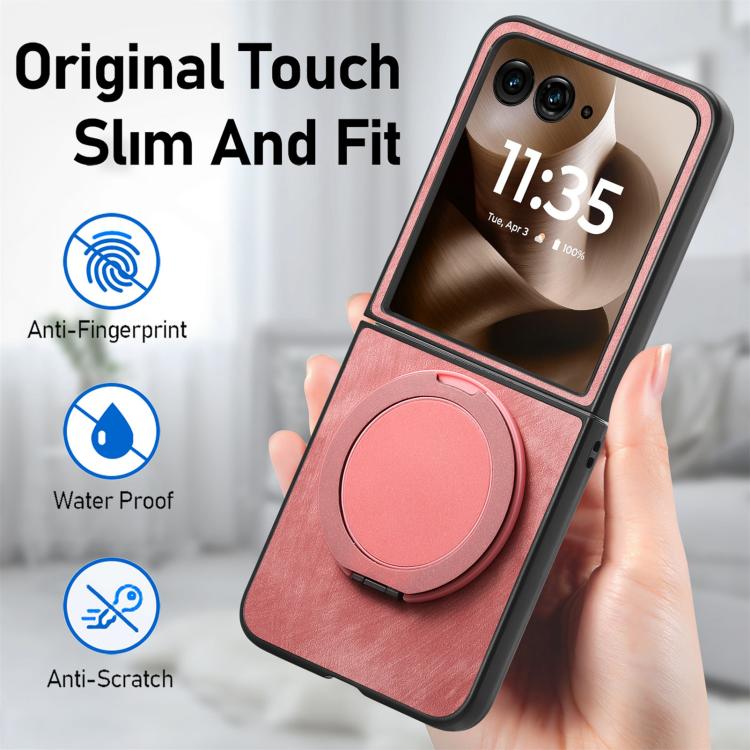 For Motorola Moto Razr 40 Ultra Retro Leather Rotation Round Holder Phone Case