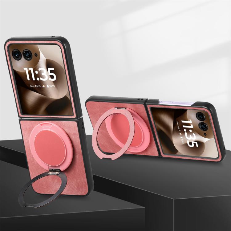 For Motorola Moto Razr 40 Ultra Retro Leather Rotation Round Holder Phone Case