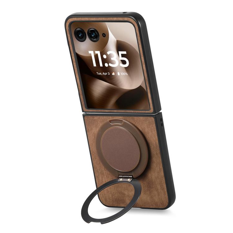 For Motorola Moto Razr 40 Ultra Retro Leather Rotation Round Holder Phone Case