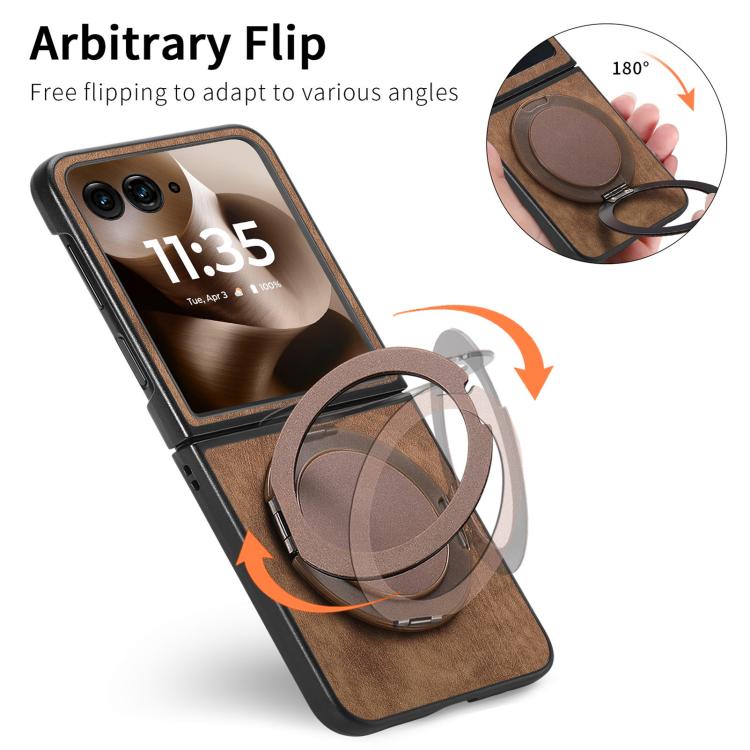 For Motorola Moto Razr 40 Ultra Retro Leather Rotation Round Holder Phone Case
