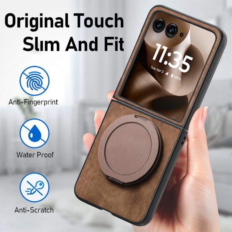 For Motorola Moto Razr 40 Ultra Retro Leather Rotation Round Holder Phone Case