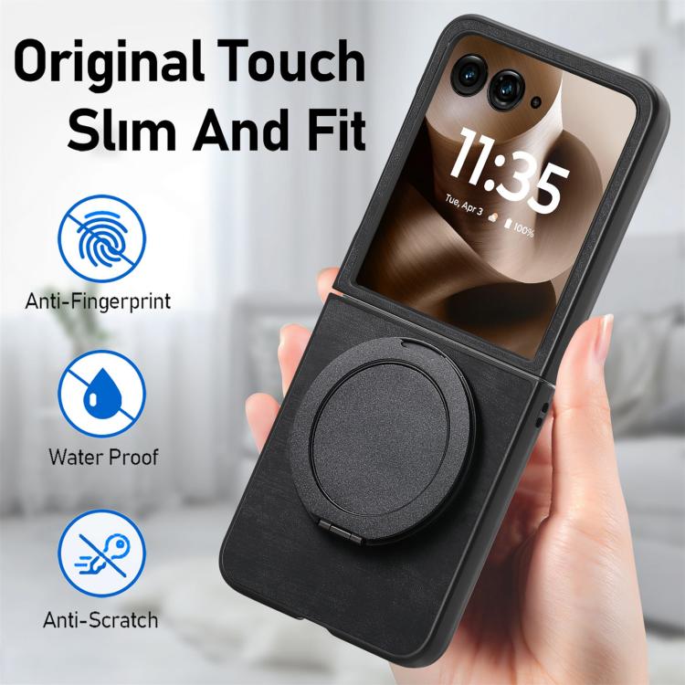 For Motorola Moto Razr 40 Ultra Retro Leather Rotation Round Holder Phone Case