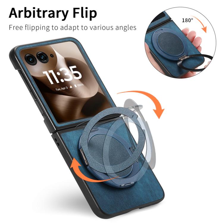 For Motorola Moto Razr 40 Ultra Retro Leather Rotation Round Holder Phone Case