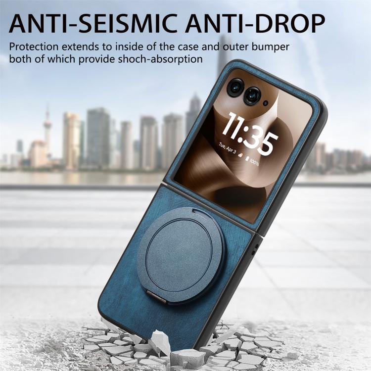 For Motorola Moto Razr 40 Ultra Retro Leather Rotation Round Holder Phone Case