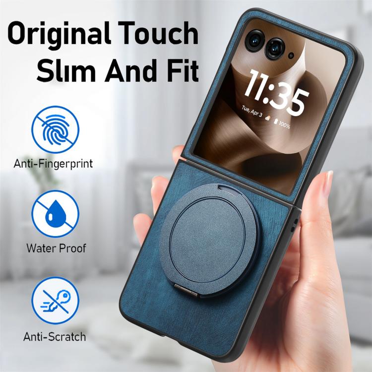 For Motorola Moto Razr 40 Ultra Retro Leather Rotation Round Holder Phone Case