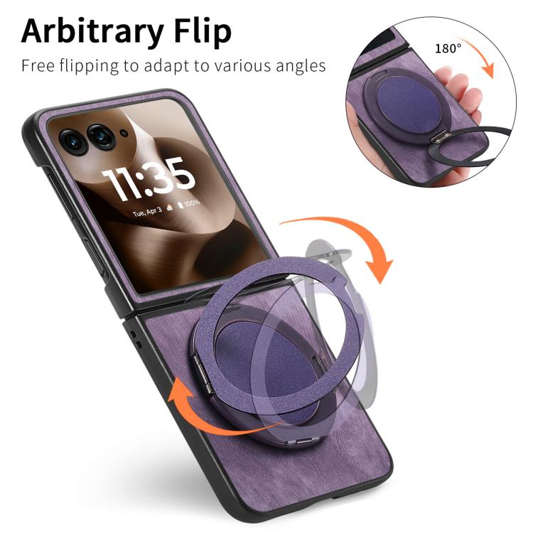 For Motorola Moto Razr 40 Ultra Retro Leather Rotation Round Holder Phone Case