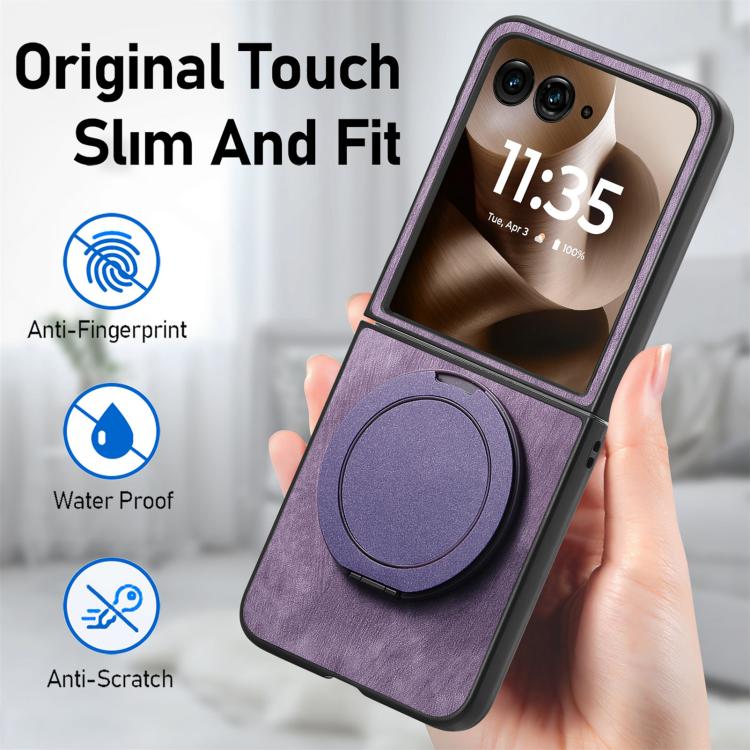 For Motorola Moto Razr 40 Ultra Retro Leather Rotation Round Holder Phone Case