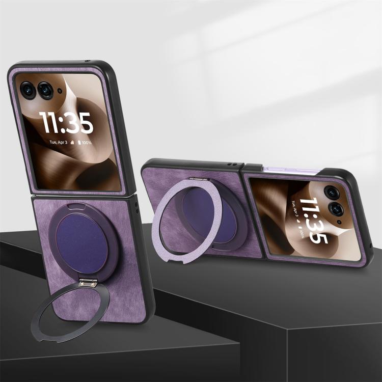 For Motorola Moto Razr 40 Ultra Retro Leather Rotation Round Holder Phone Case