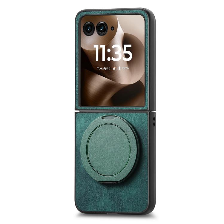 For Motorola Moto Razr 40 Ultra Retro Leather Rotation Round Holder Phone Case