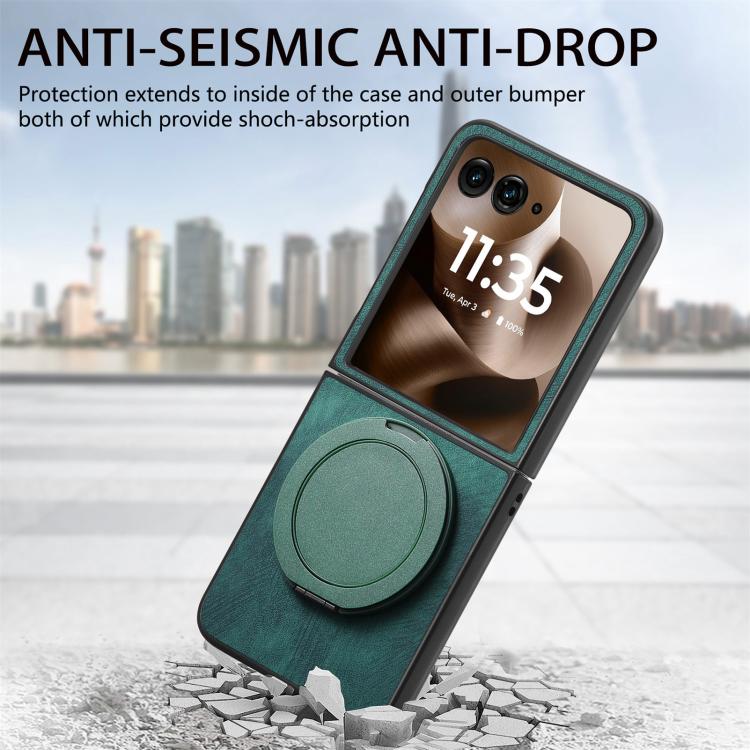 For Motorola Moto Razr 40 Ultra Retro Leather Rotation Round Holder Phone Case