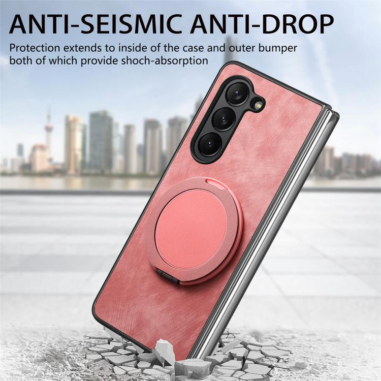 For Samsung Galaxy Z Fold4 Retro Leather Rotation Round Holder Phone Case
