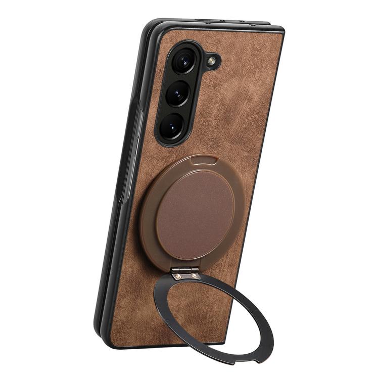 For Samsung Galaxy Z Fold4 Retro Leather Rotation Round Holder Phone Case