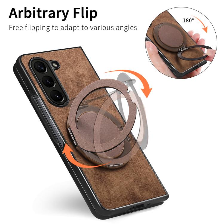 For Samsung Galaxy Z Fold4 Retro Leather Rotation Round Holder Phone Case