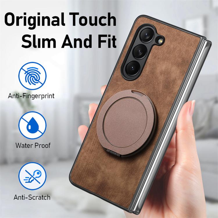 For Samsung Galaxy Z Fold4 Retro Leather Rotation Round Holder Phone Case