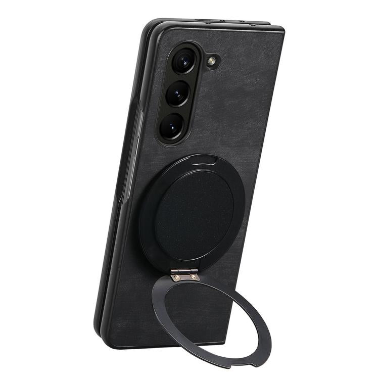 For Samsung Galaxy Z Fold4 Retro Leather Rotation Round Holder Phone Case