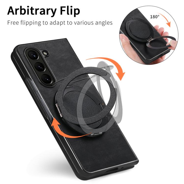 For Samsung Galaxy Z Fold4 Retro Leather Rotation Round Holder Phone Case