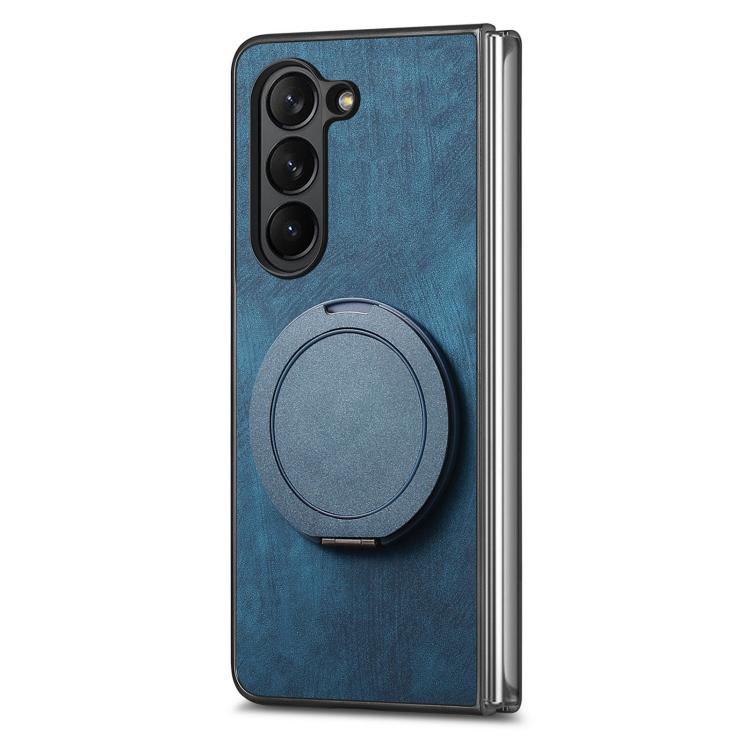 For Samsung Galaxy Z Fold4 Retro Leather Rotation Round Holder Phone Case