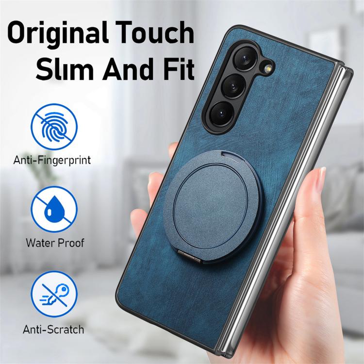For Samsung Galaxy Z Fold4 Retro Leather Rotation Round Holder Phone Case