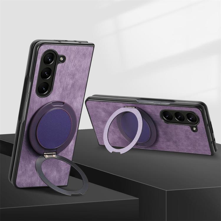 For Samsung Galaxy Z Fold4 Retro Leather Rotation Round Holder Phone Case