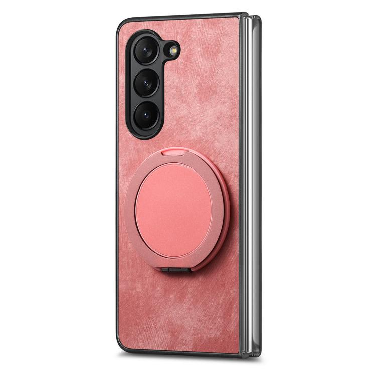 For Samsung Galaxy Z Fold5 Retro Leather Rotation Round Holder Phone Case